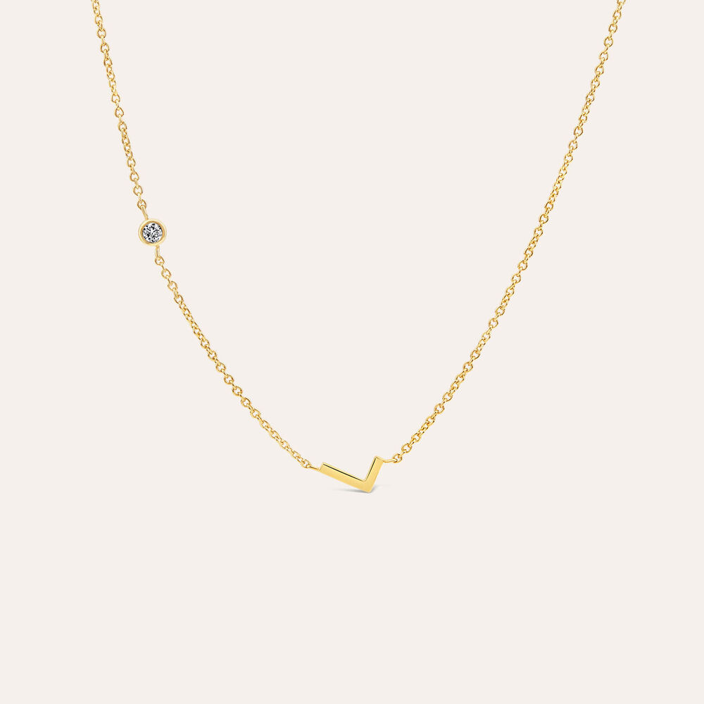 Yellow Gold Plated Vermeil Sterling Silver 0.06ct Lab Grown Diamond Initial L Necklet