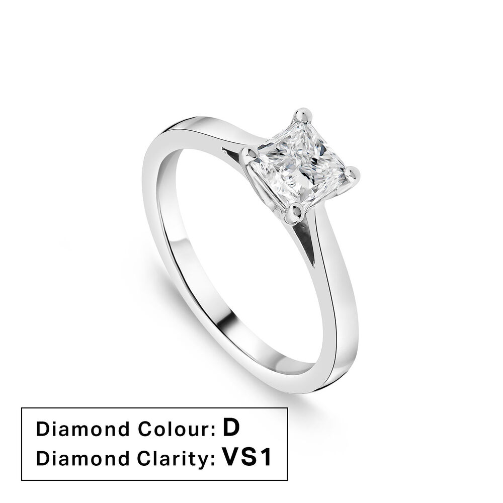 Platinum 0.91ct Princess Diamond Four Claw Solitaire Ring