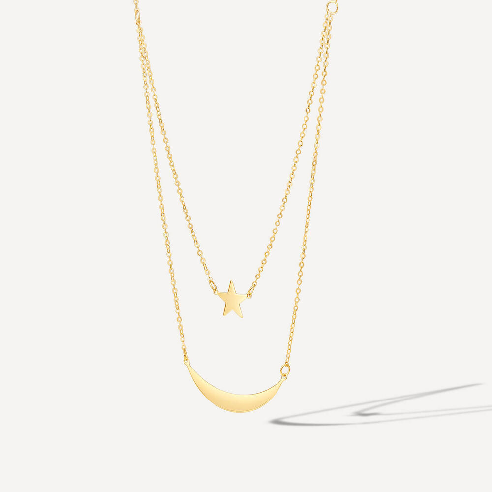 9ct Yellow Gold Star & Moon Double Layer Necklet image number 1