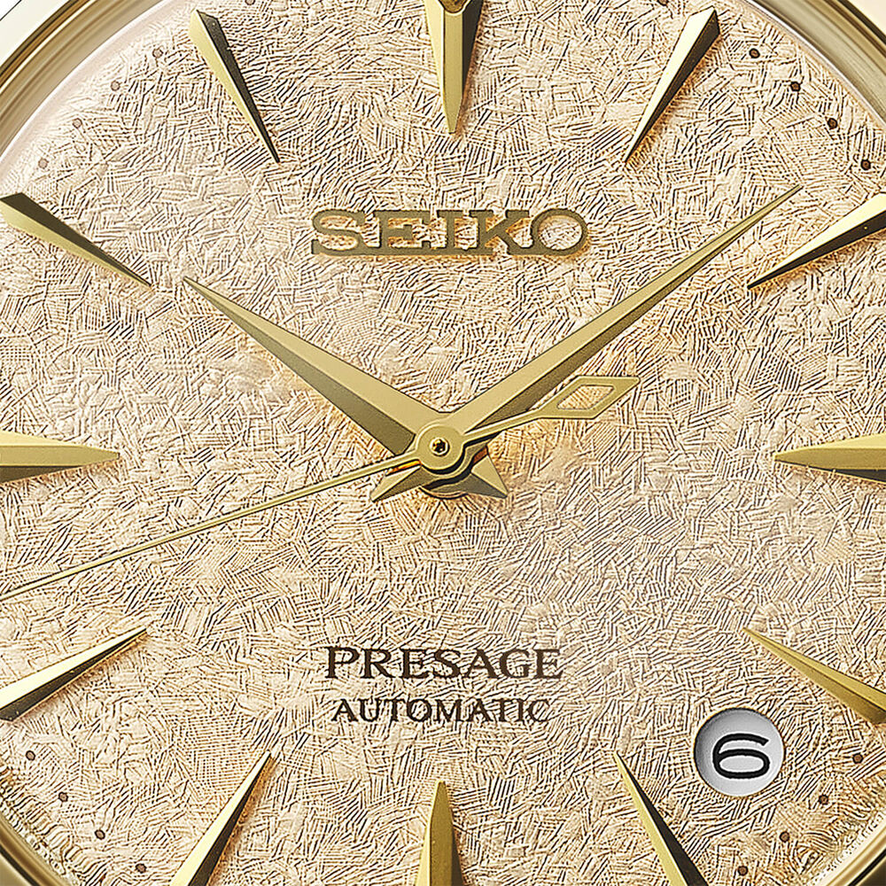 Seiko Presage 'Frozen Daiquiri' Diamond Cocktail Time 34mm Yellow Dial Steel Bracelet Watch image number 1