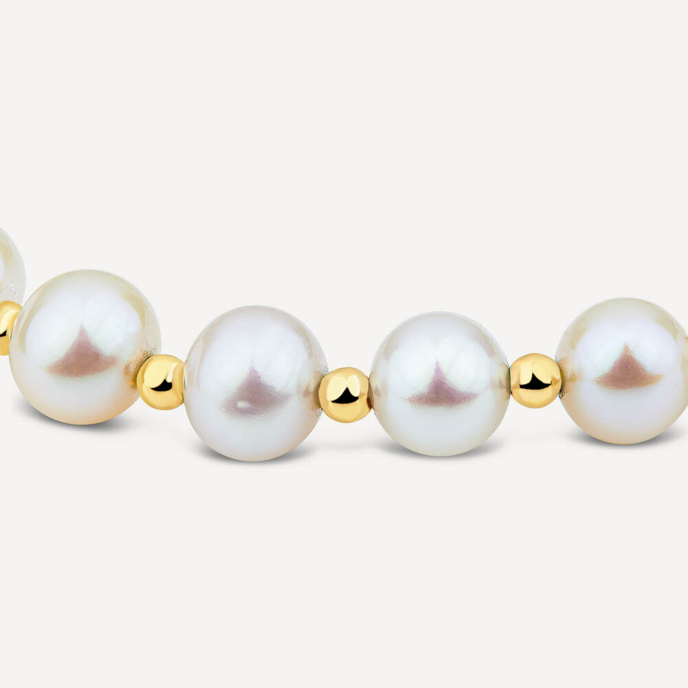 9ct Yellow Gold 6-6.5mm Cultured Freshwater Pearl Beaded Bracelet image number 2