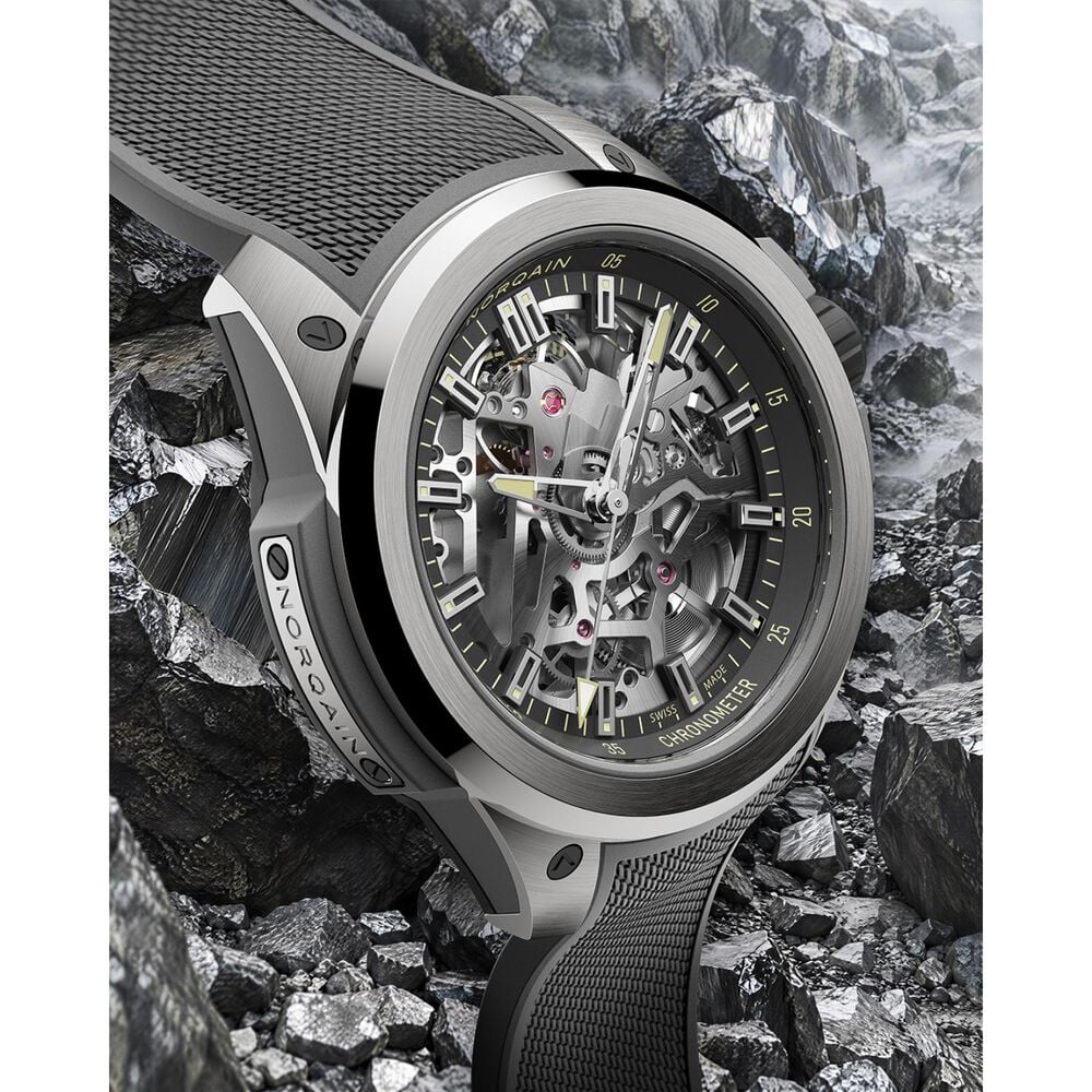 NORQAIN Wild ONE Skeleton 39mm Dial Grey Mesh Rubber Strap Watch