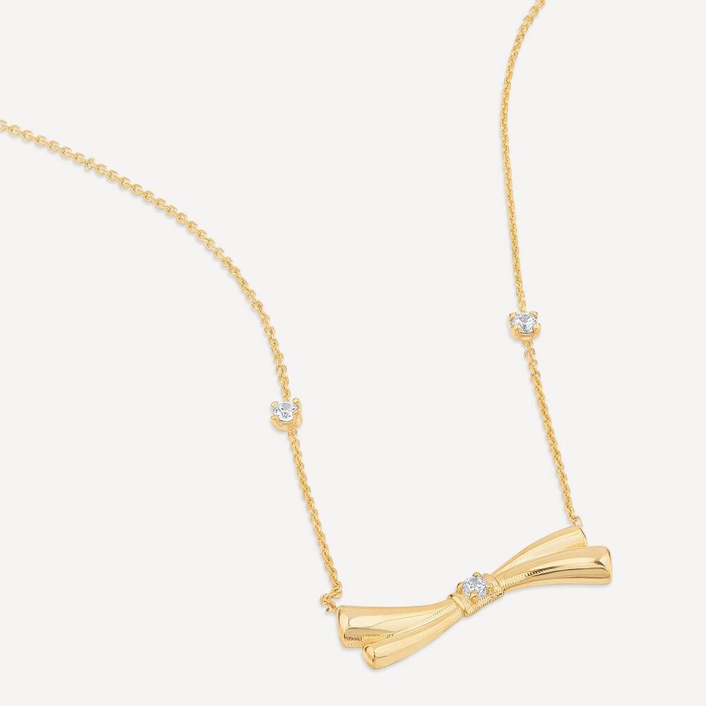 9ct Yellow Gold Cubic Zirconia Set Bow Necklet image number 2