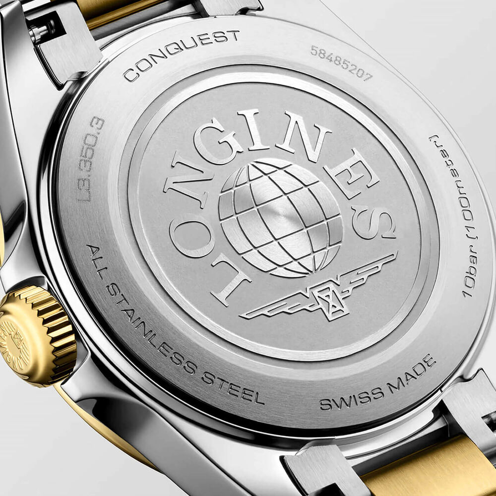 Longines Conquest 30mm White Dial Yellow Gold PVD Steel Bracelet Watch