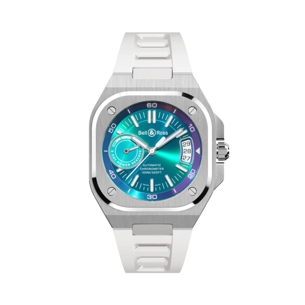 Bell & Ross 41mm Iridescent Dial White Rubber Strap Watch