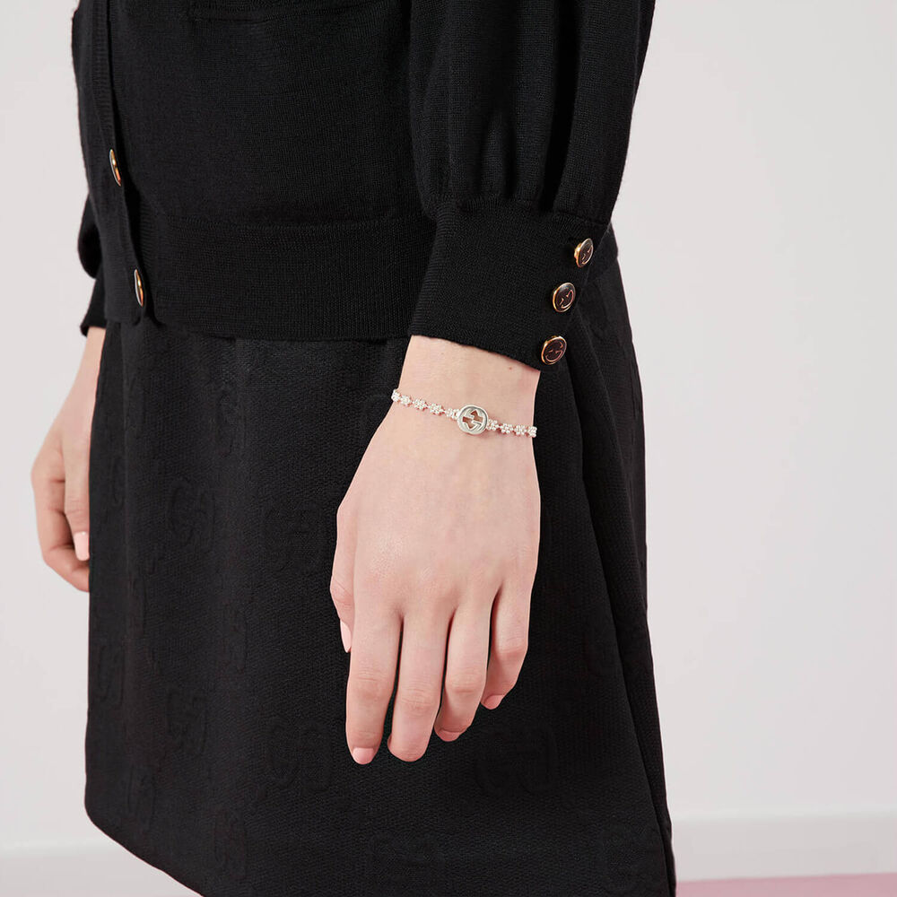 Gucci Interlocking Sterling Silver Flower Small Link Bracelet (Size Adjustable) image number 1