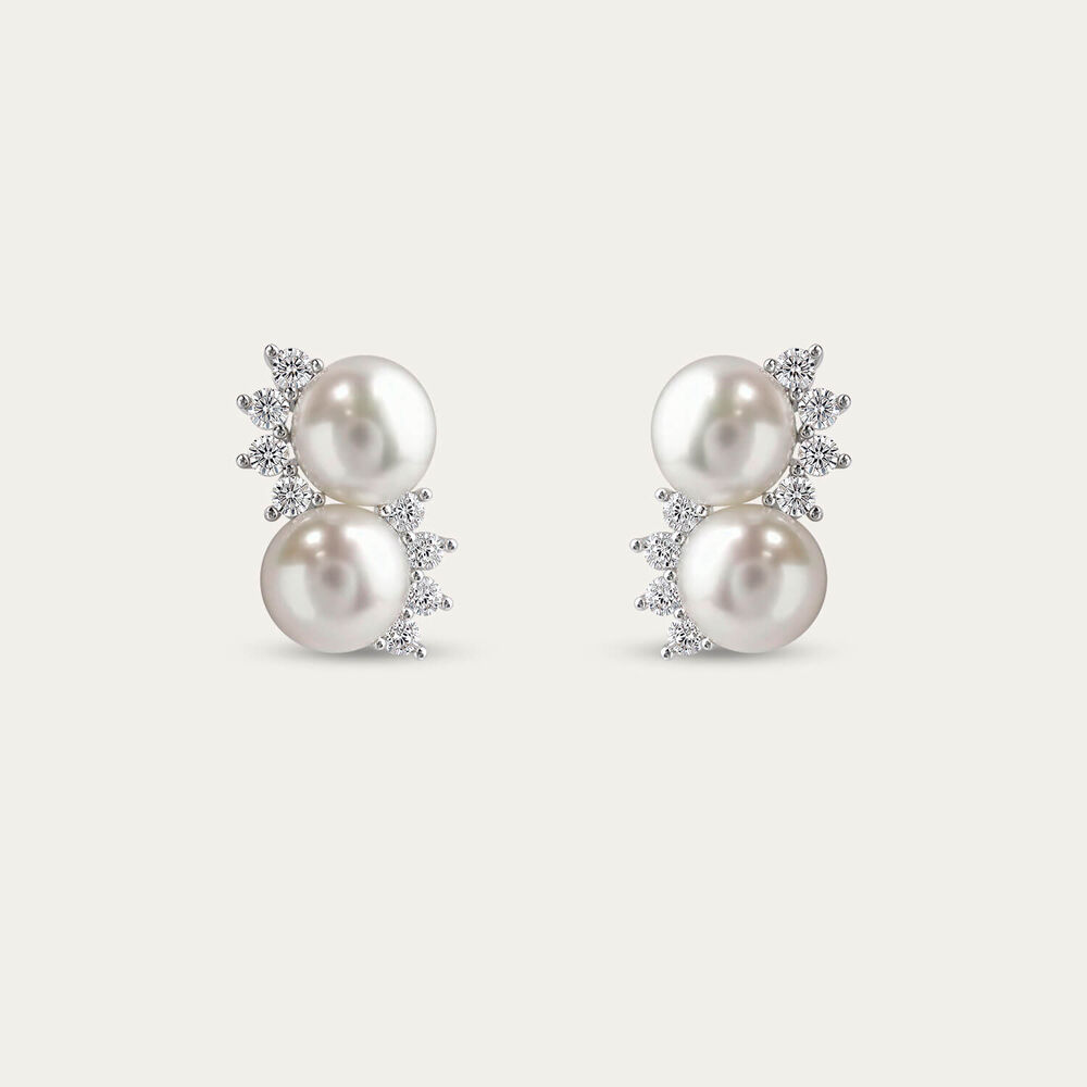 Sterling Silver Double Freshwater Pearl & Cubic Zirconia Twist Stud Earrings