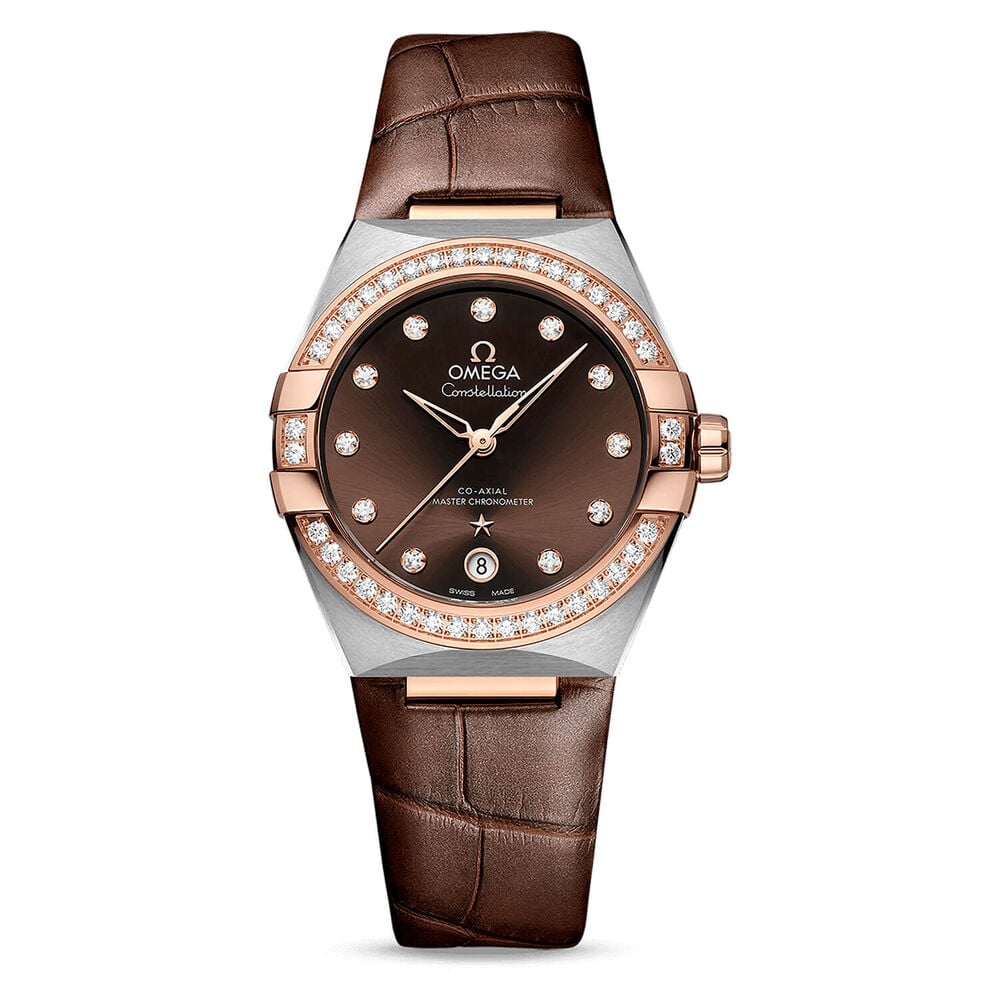 OMEGA Constellation 36mm Brown PVD Dial Rose Gold Diamond Set BezelBrown Strap Watch