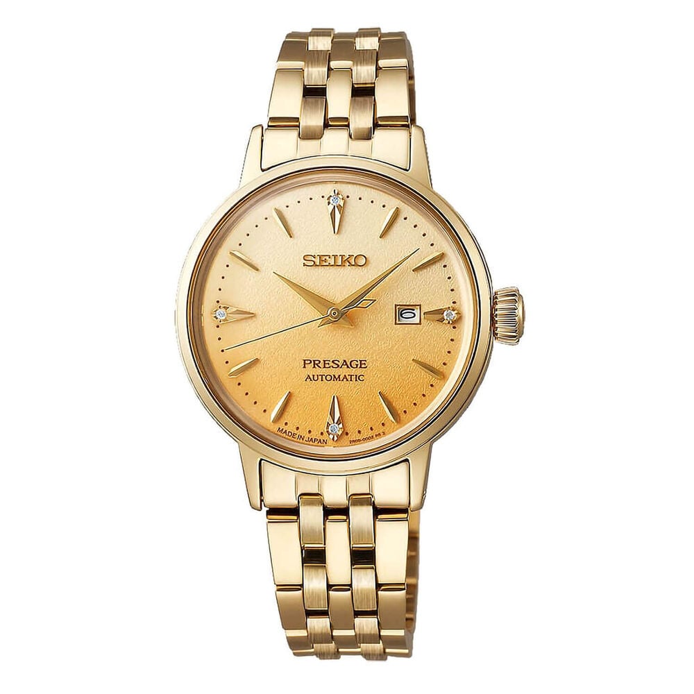 Seiko Presage Cocktail Time &lsquo;Eggnog&rsquo; 30mm Gold Dial Gold Tone Stainless Steel Bracelet Watch