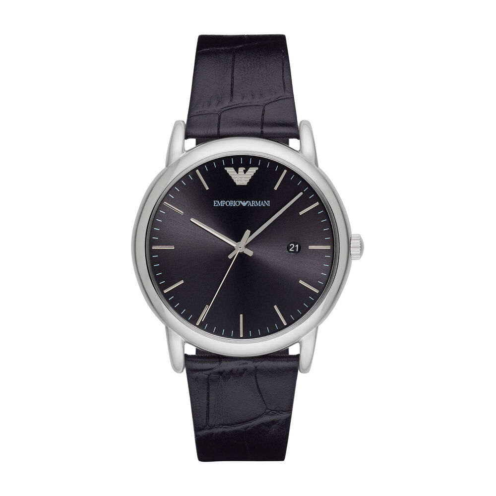 Emporio Armani Men's Black Dial and Black Leather Strap Watch