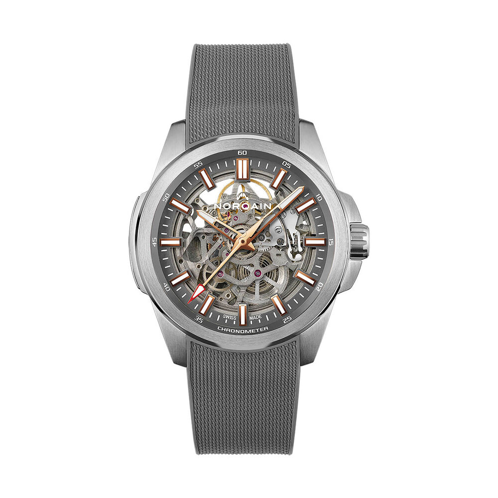 NORQAIN Independence Skeleton 42mm Dial Grey Rubber Strap Watch image number 0