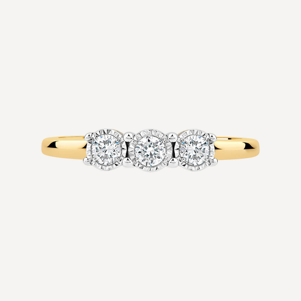 9ct Yellow Gold Three Stones 0.30ct Illusion Set Diamond Ring image number 1