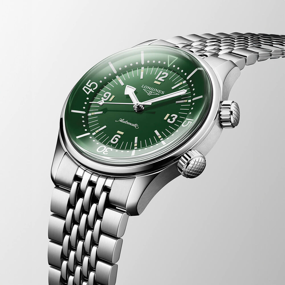 Longines Legend Diver 39mm Green Dial Stainless Steel Case Bracelet Watch image number 2