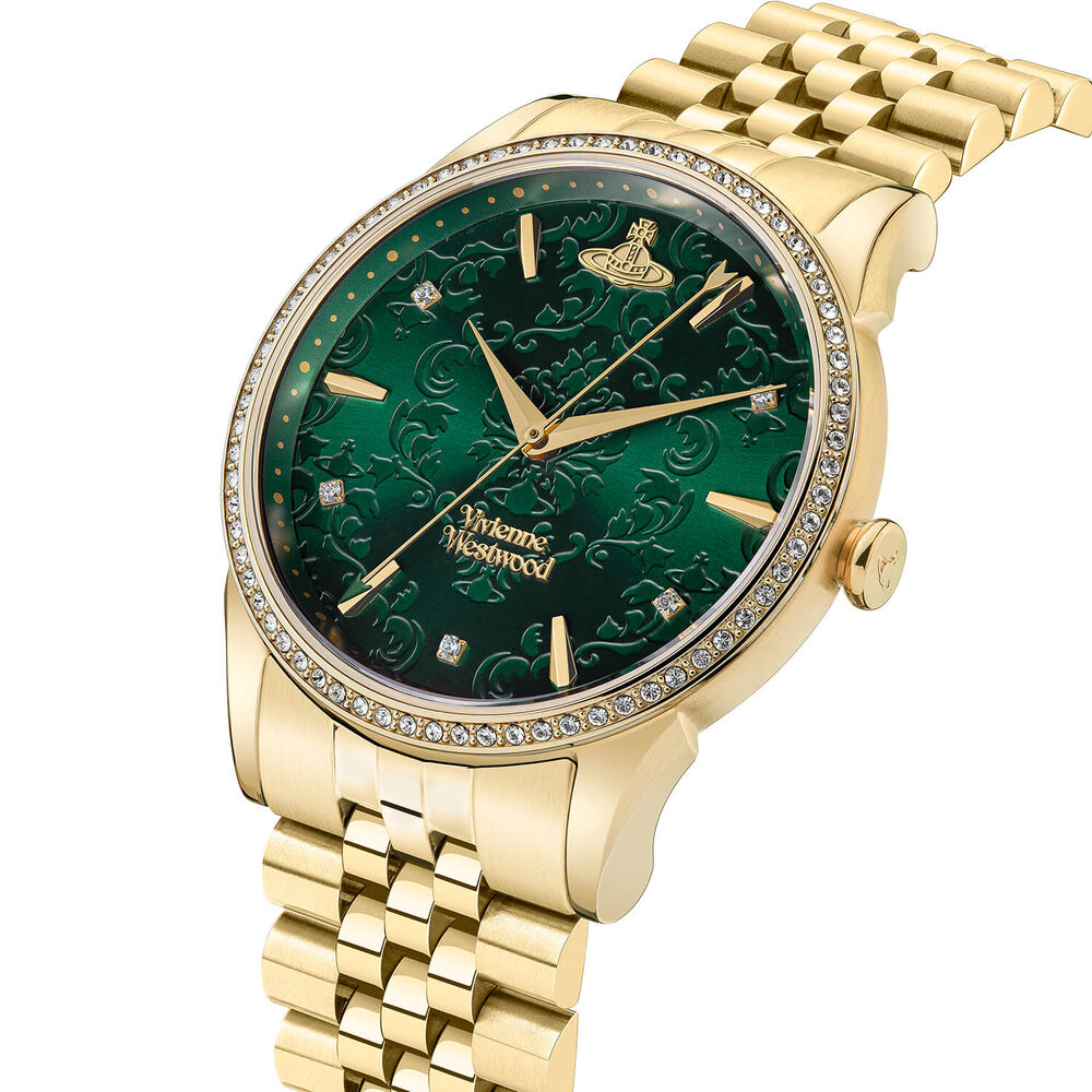 Vivienne Westwood The Wallace 37mm Green Dial Yellow Gold Steel Bracelet Watch image number 1