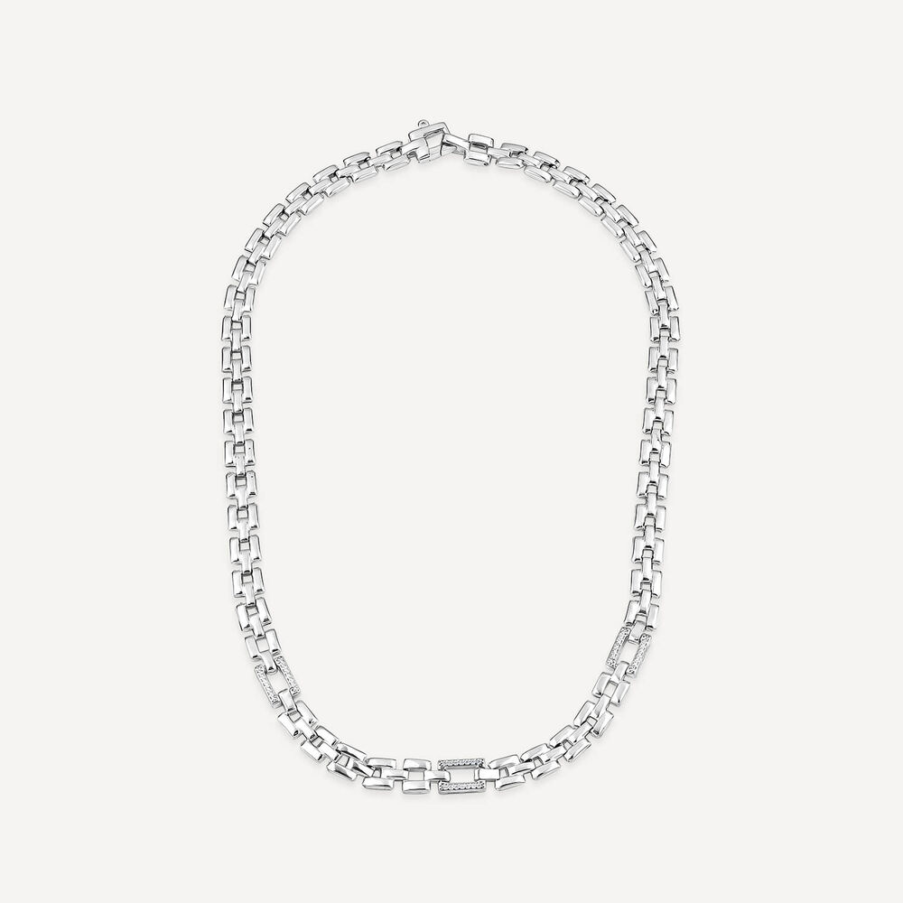 Sterling Silver Cubic Zirconia Brick Link Necklet image number 2