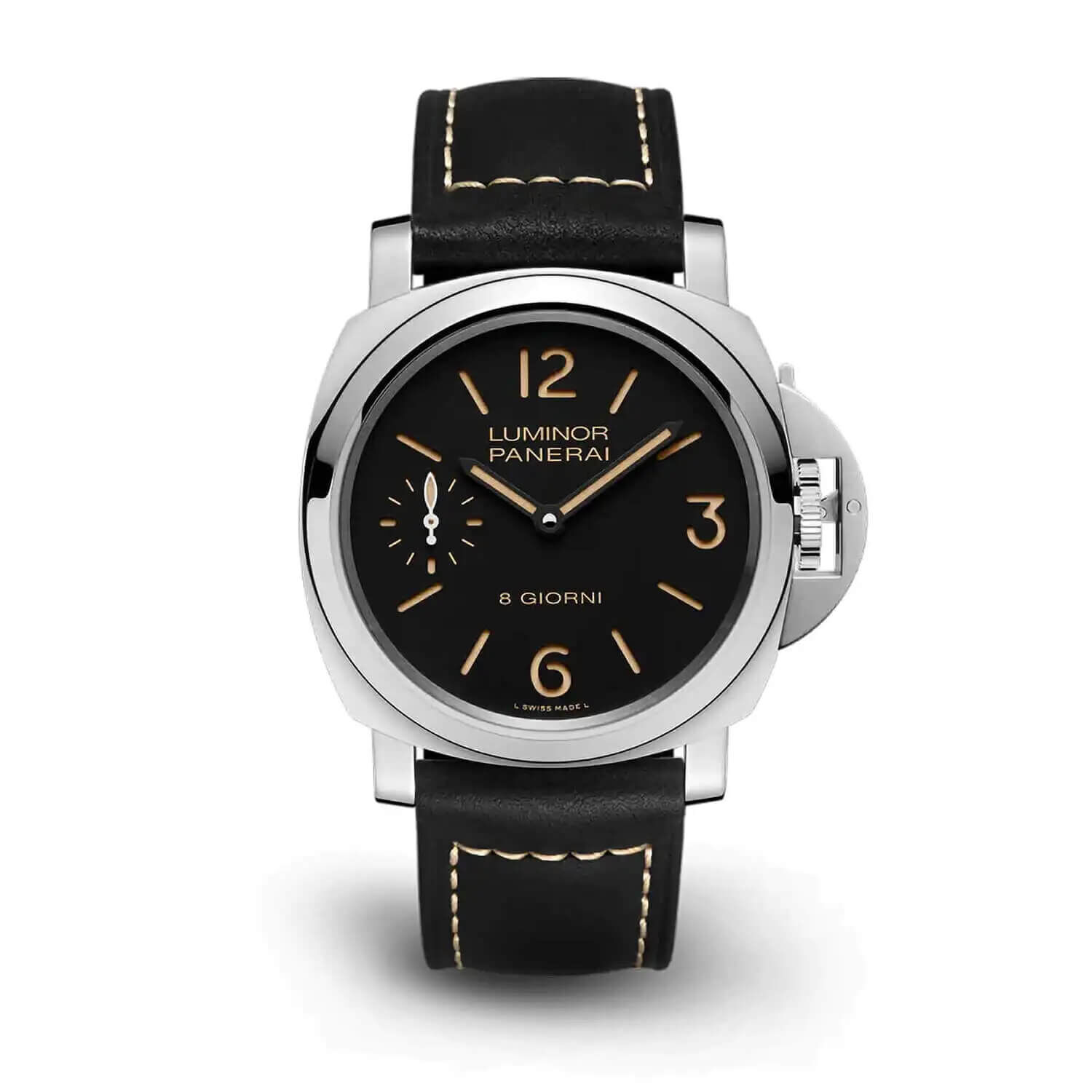 Panerai Luminor 44mm 8 Giorni Black Dial Strap Watch at Fraser Hart