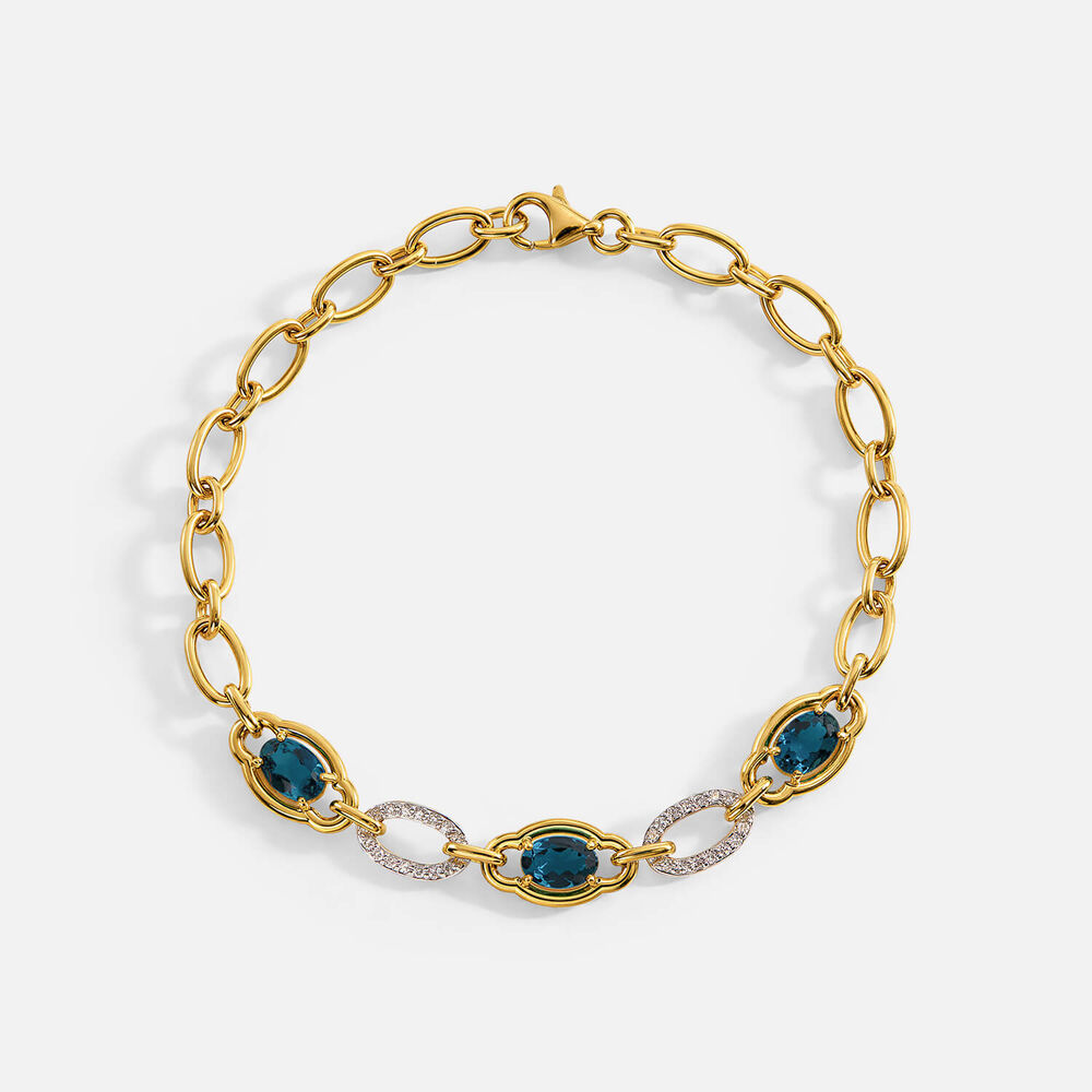 Sterling Silver Yellow Gold Plated Vermeil Oval Sapphire Lab Grown Diamond Set Link Bracelet