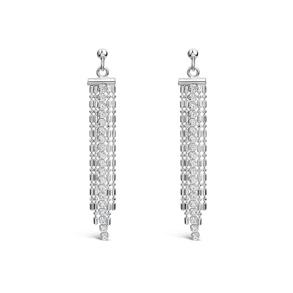 Sterling Silver & Cubic Zirconia Beads Fringe Drop Earrings image number 0