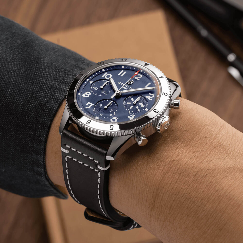 Breitling Classic AVI "Vought F4U Corsair" 42mm Blue Chronograph Dial Black Strap Watch image number 4