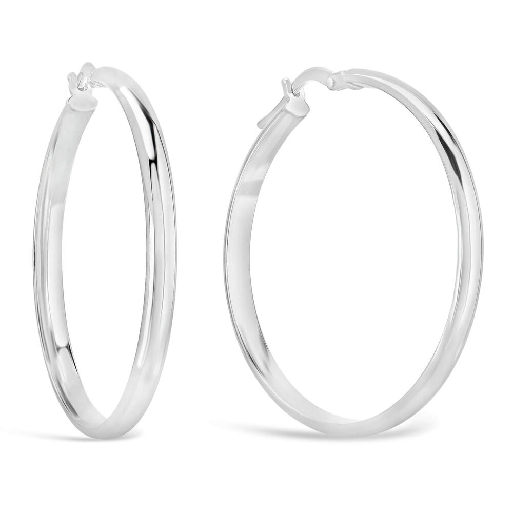 Sterling Silver Plain 30mm Hinged Hoop Earrings