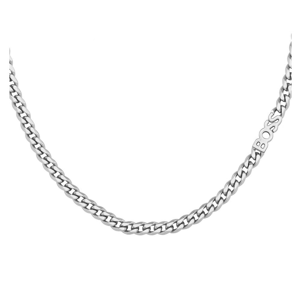 BOSS Kassy Curb Chain Logo Stainless Steel Necklace image number 1