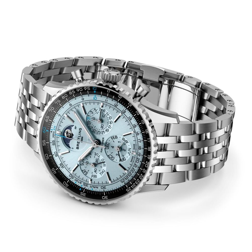 Breitling Navitimer B19 Chronograph Perpetual Calendar 43mm Blue Dial Steel Bracelet Watch image number 2