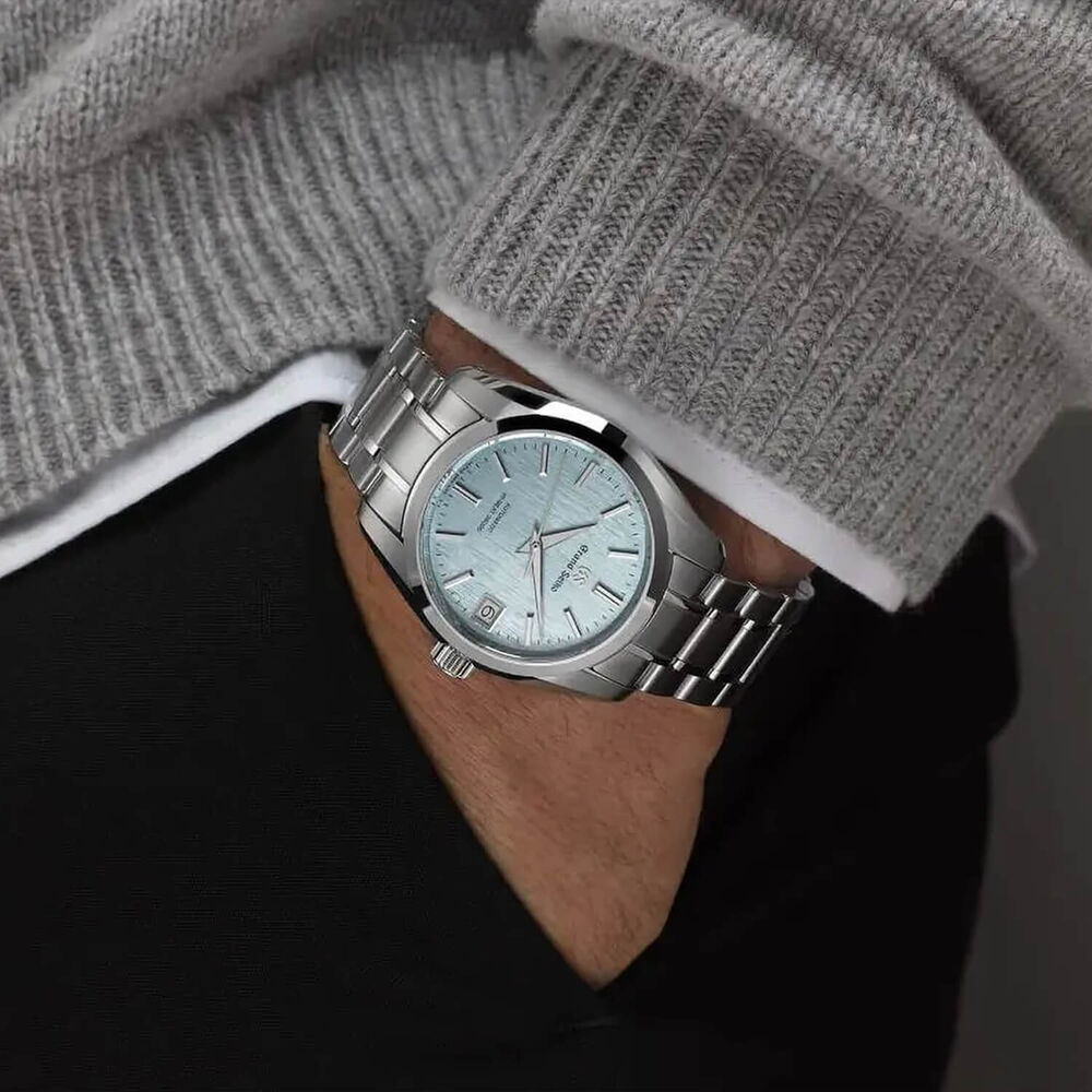 Grand Seiko Heritage 'Icefall' Hi-Beat 1998 Revival 37mm Light Blue Dial Steel Bracelet Watch image number 3