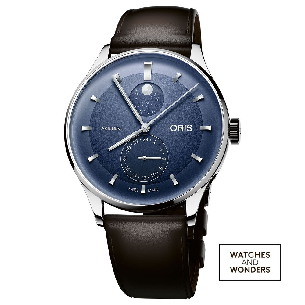 Oris Artelier Complication 39.5mm Blue Dial Dark Brown Leather Strap Watch