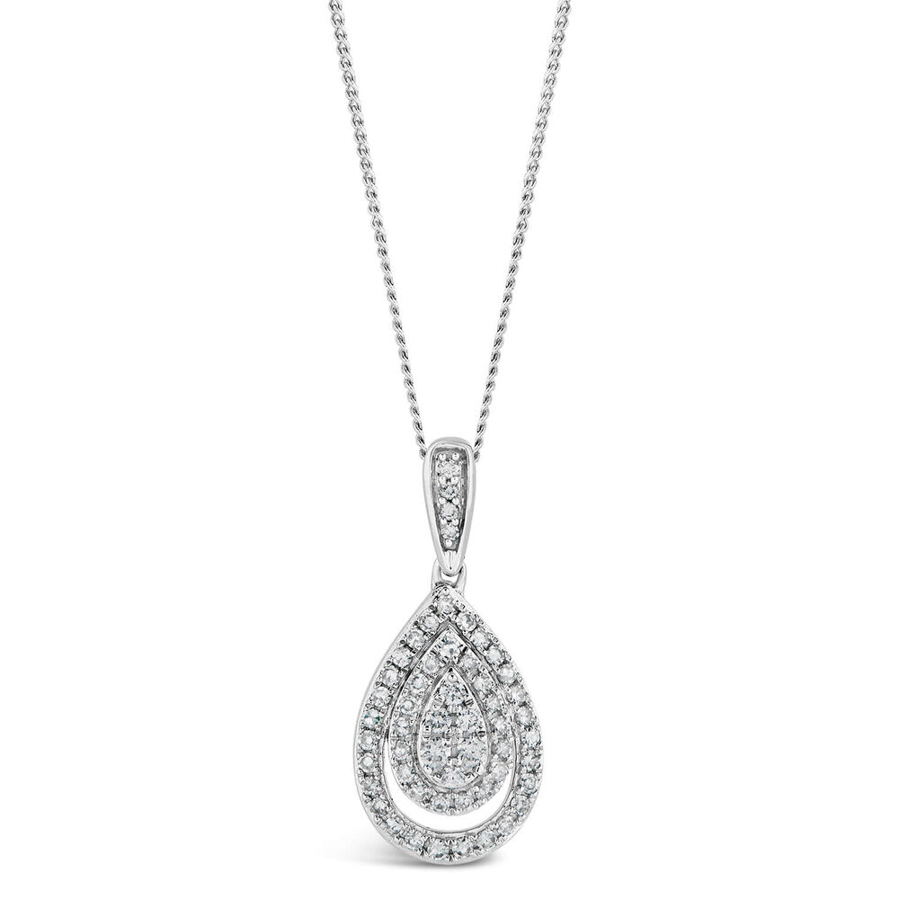 9ct White Gold 0.25ct Diamond Pear Halo Pendant image number 0