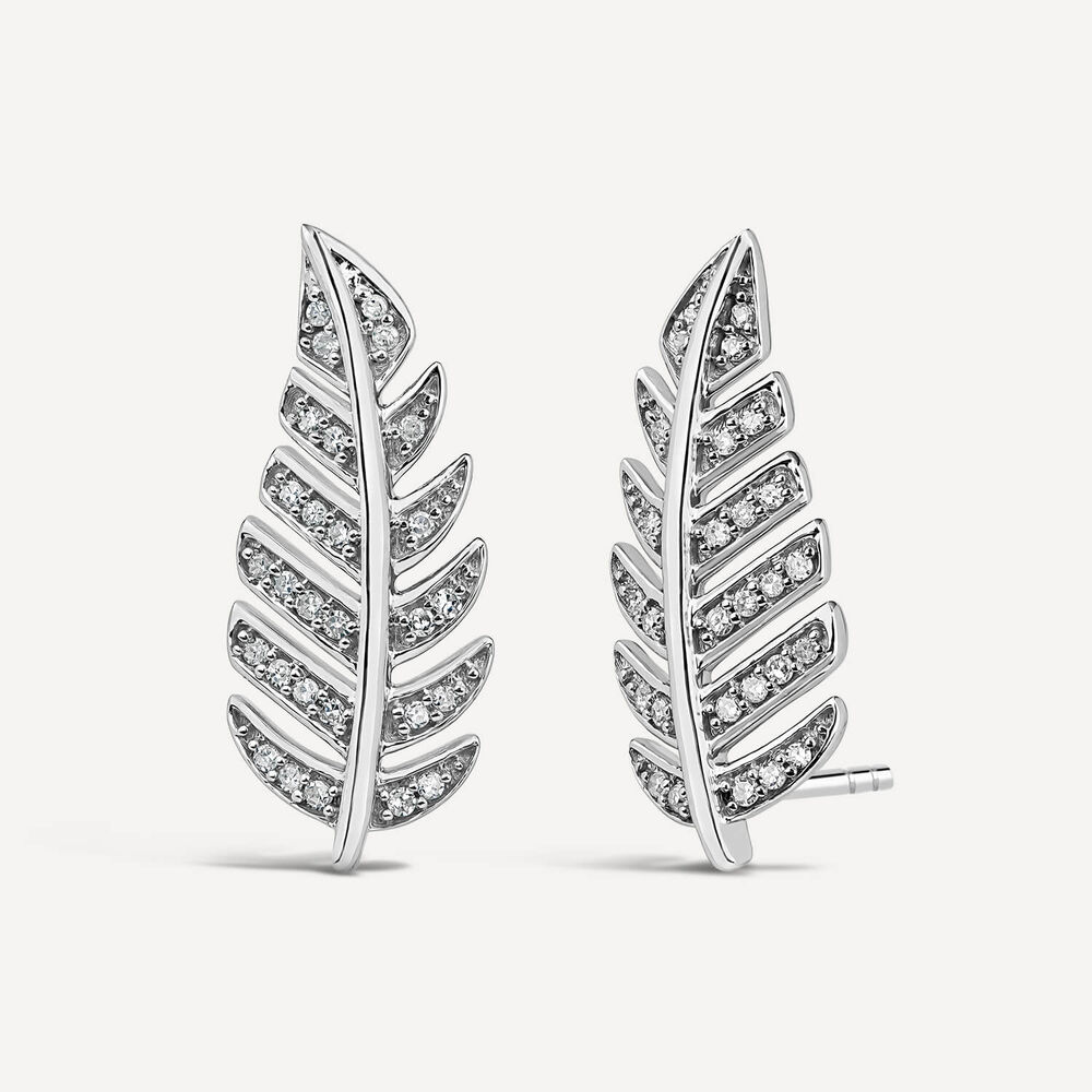 9ct White Gold 0.15 Carat Diamond Feather Studs image number 1