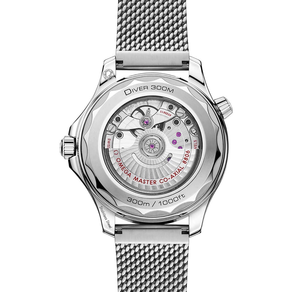OMEGA Seamaster Diver 300M 42mm Black Dial Orange Details Steel Mesh Bracelet Watch image number 3