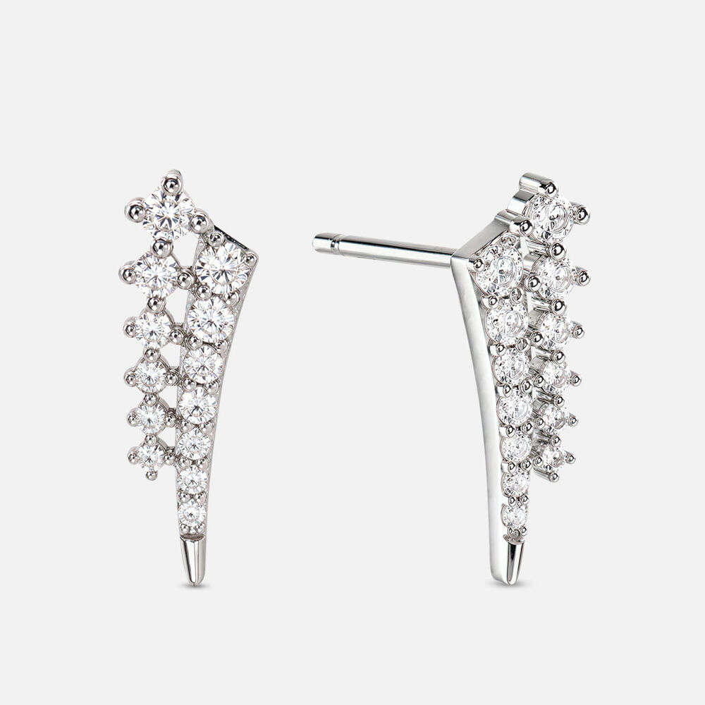 Sterling Silver Double Row Cubic Zirconia Lightning Climber Earrings