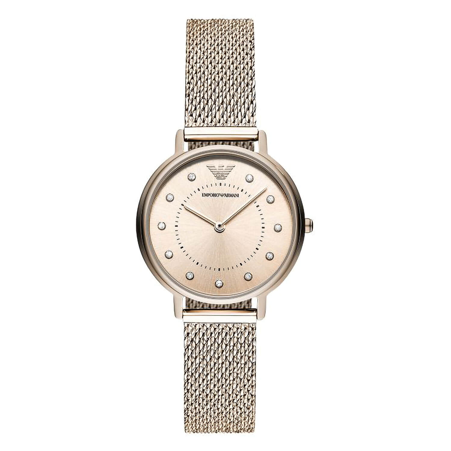 Emporio Armani Kappa Rose Crystal Dial Rose Gold Plated Mesh Bracelet