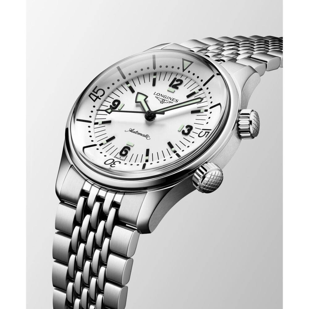 Longines Legend Diver 39mm White Dial Steel Bracelet Watch image number 2