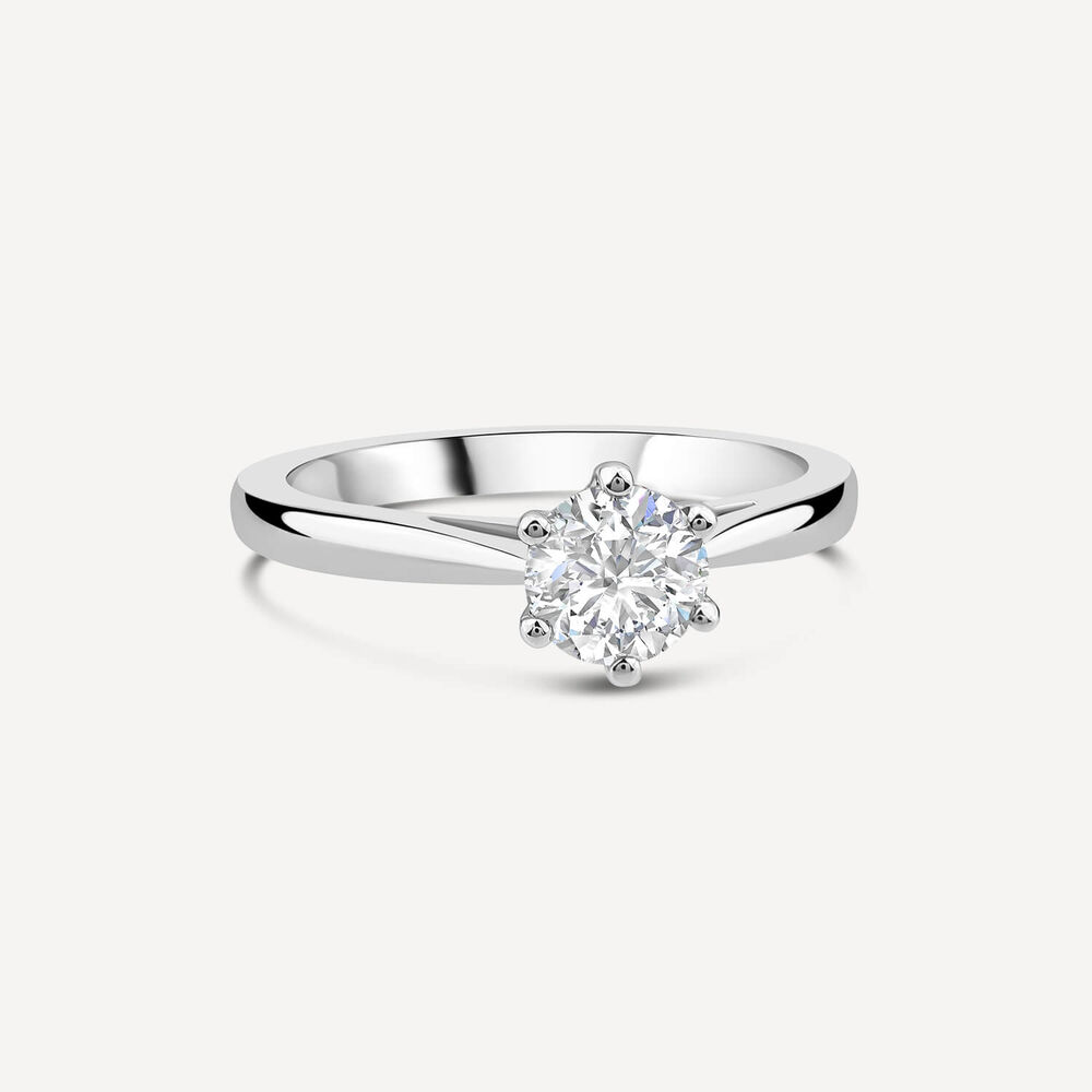 Platinum 0.90ct Round Diamond Six Claw Solitaire Ring image number 2