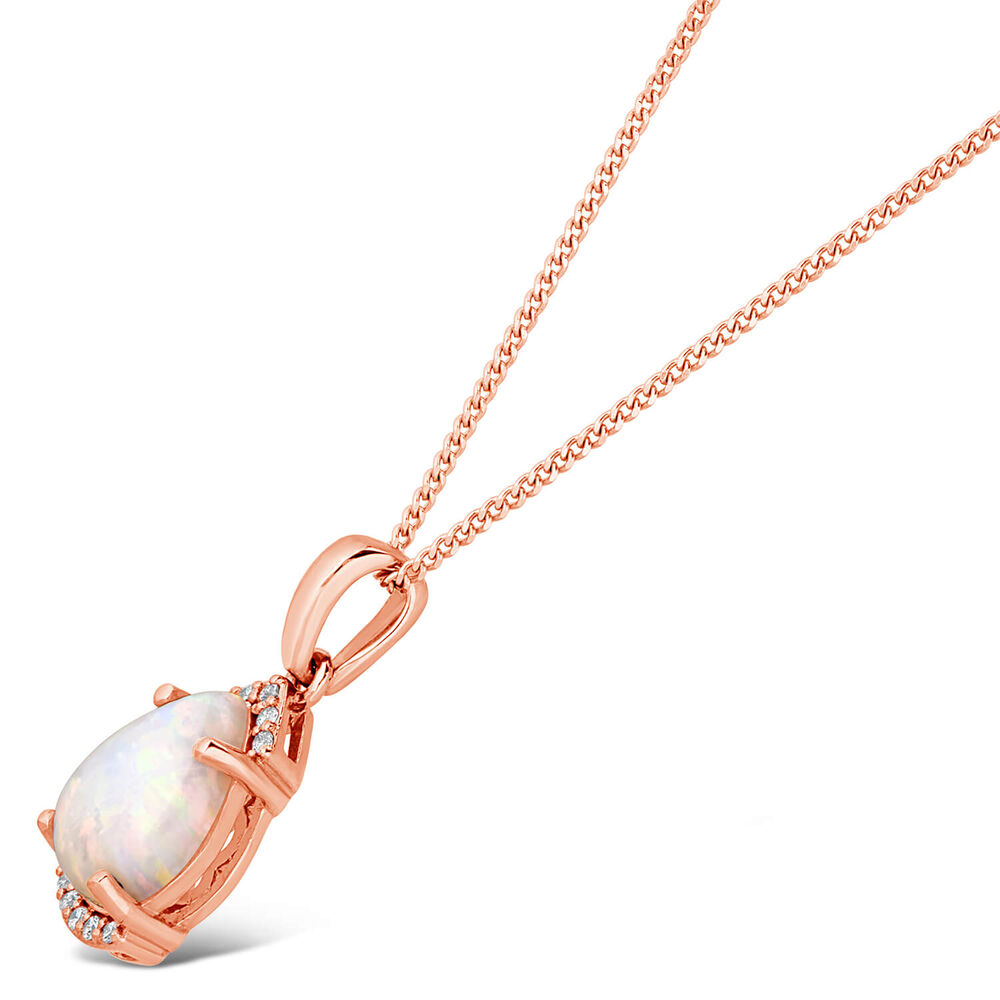 9ct Rose Gold Pear Opal With Diamond Top Bottom Pendant