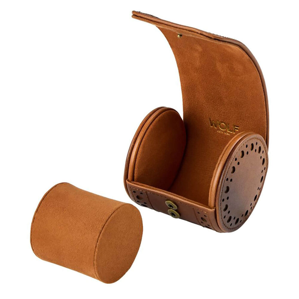 WOLF Brogue Burnished Brown Single Watch Roll