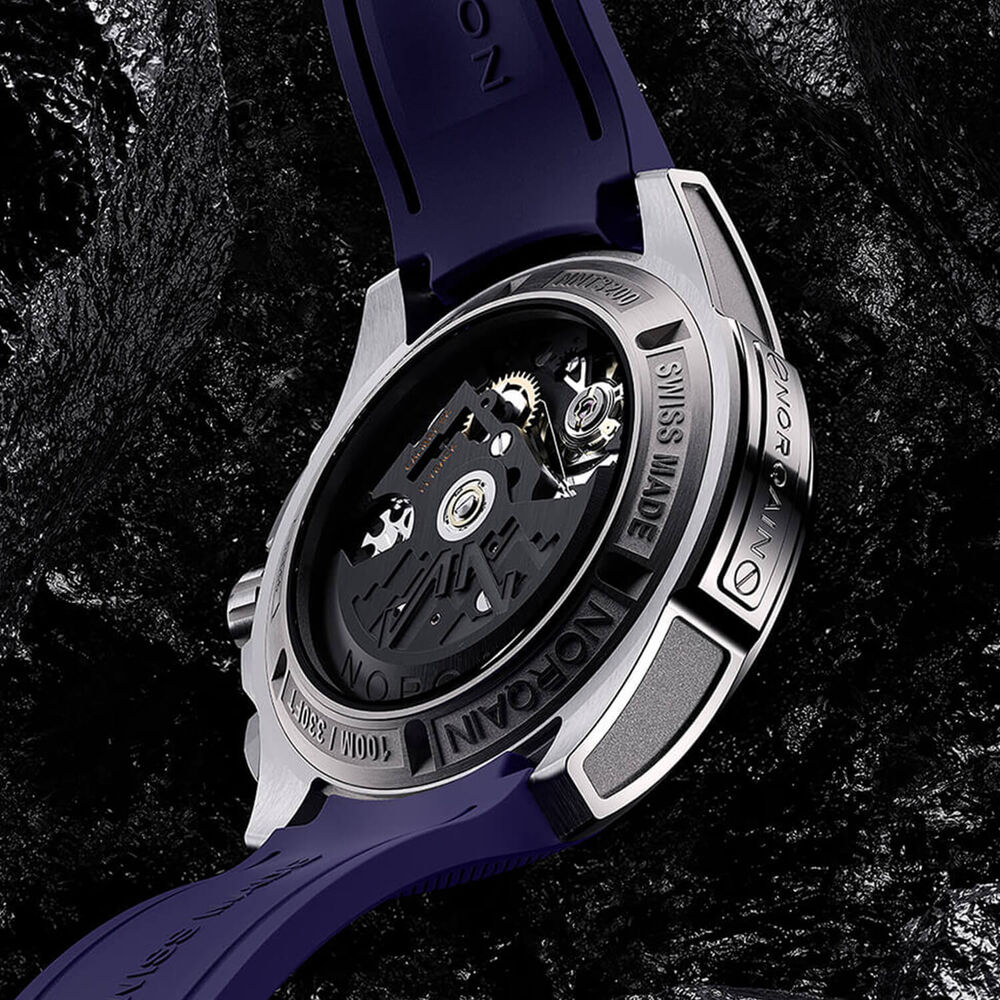 NORQAIN Independence Skeleton Chrono 42mm Dial Titanium Case Purple Rubber Strap Watch image number 5