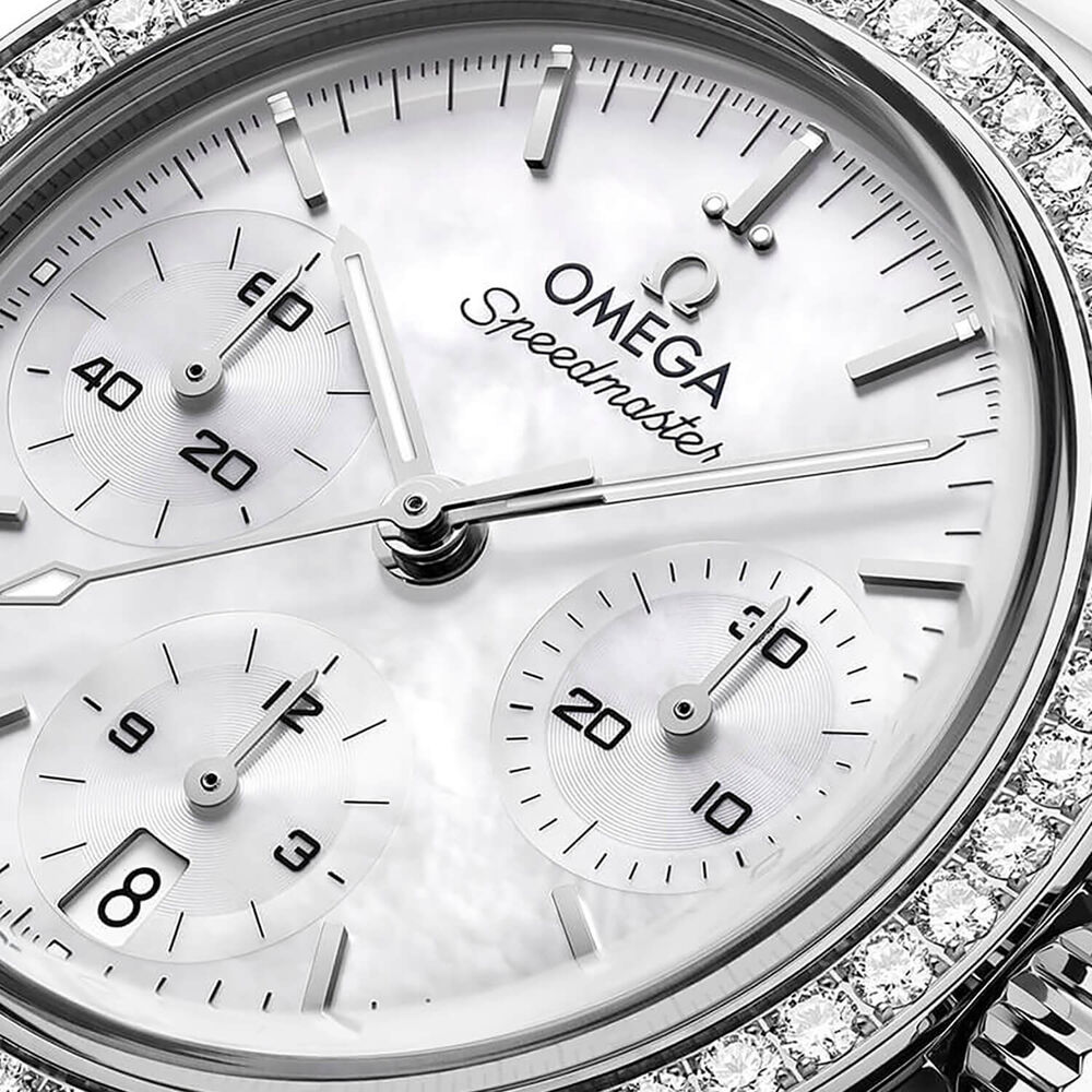 OMEGA Speedmaster 38mm White Mother of Pearl Dial Diamond Set Bezel Steel Bracelet Watch