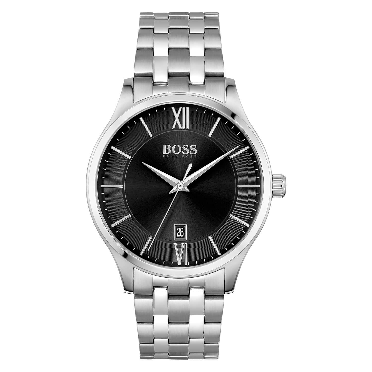 Black metal hugo boss watch discount