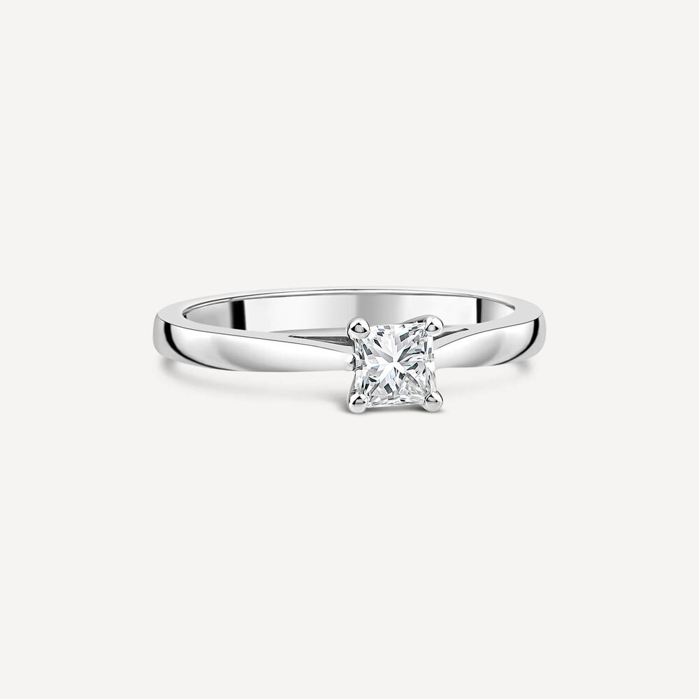 Platinum 0.41ct Princess Diamond Four Claw Solitaire Ring image number 2