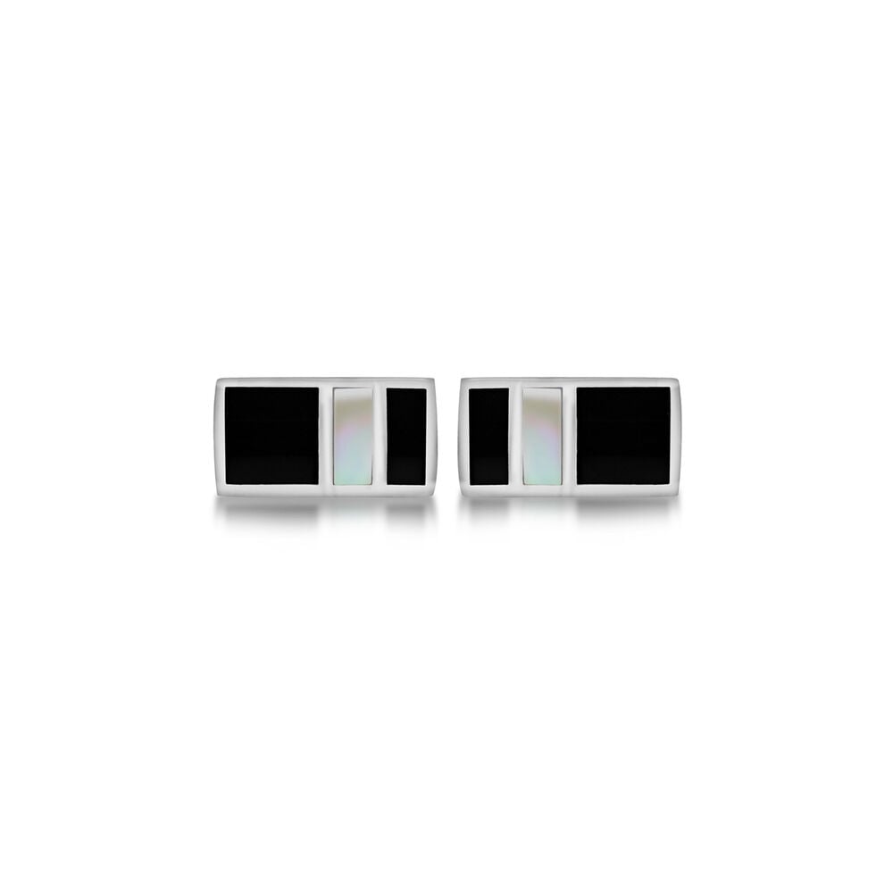 Gents Sterling Silver Onyx & Mother of Pearl Cufflinks image number 1