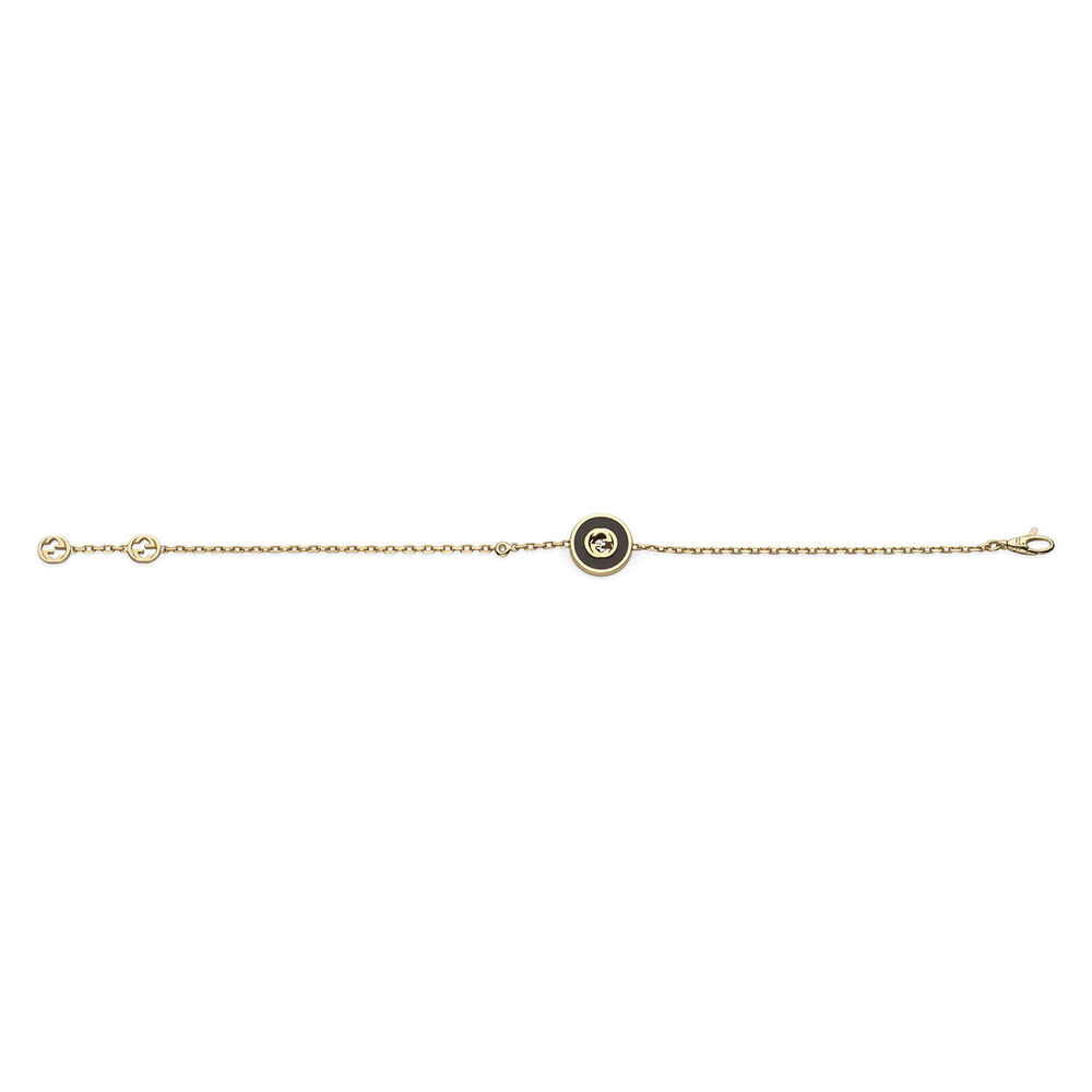Gucci Interlocking Black Onyx 18k Chain Bracelet (Size M, 6.7")