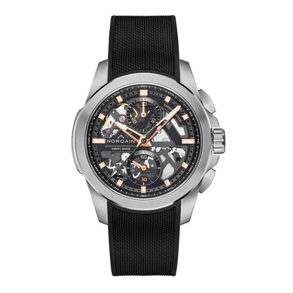NORQAIN Independence Skeleton Chrono 42mm Dial Black Rubber Strap Watch image number 0