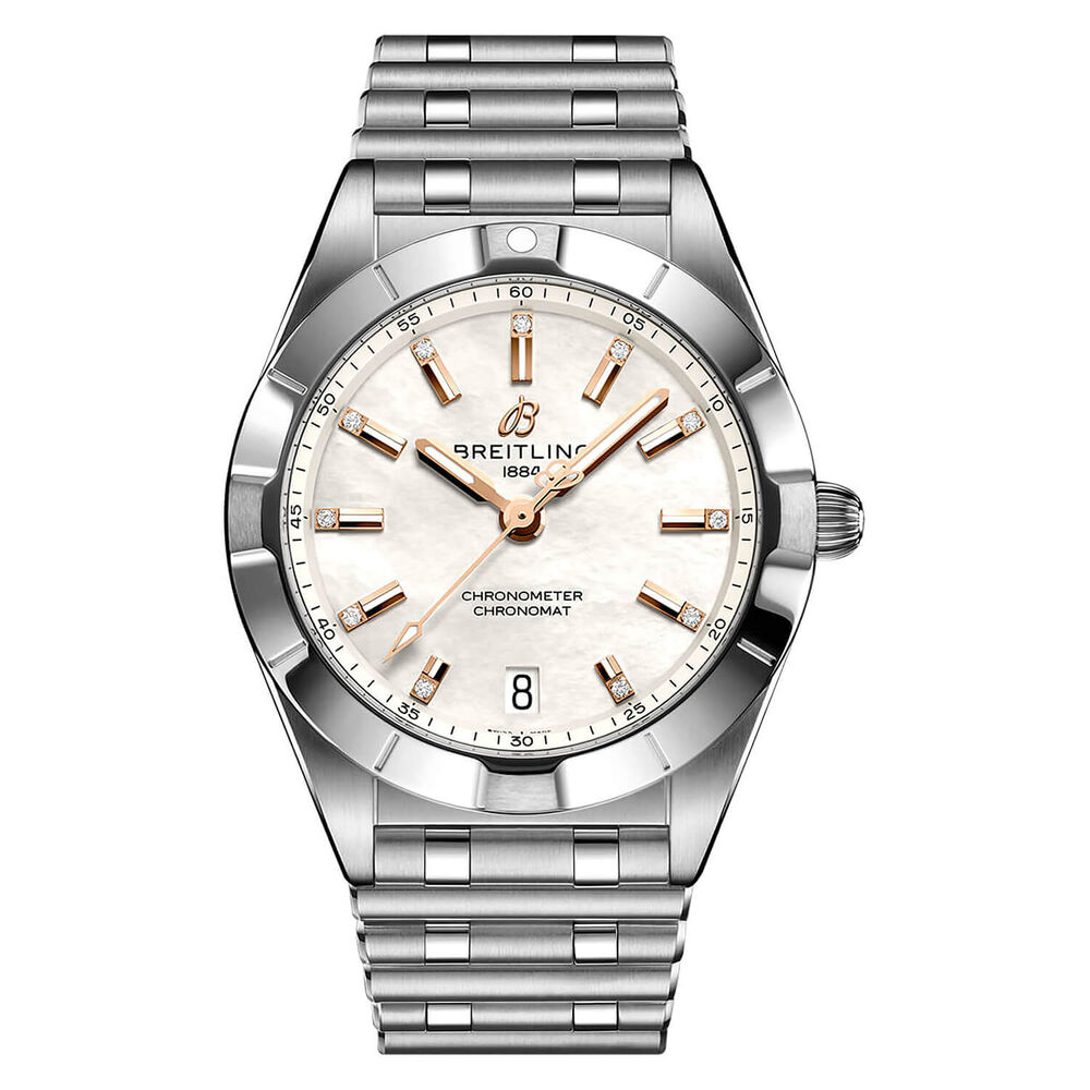 Breitling Chronomat 32mm Quartz Pearlised Dial Rose Gold Index Steel Case Watch image number 0