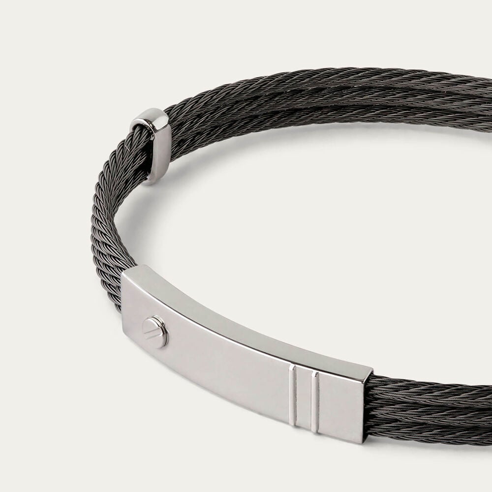 Stainless Steel Black PVD Wire & 14ct Gold Line Accent Bracelet
