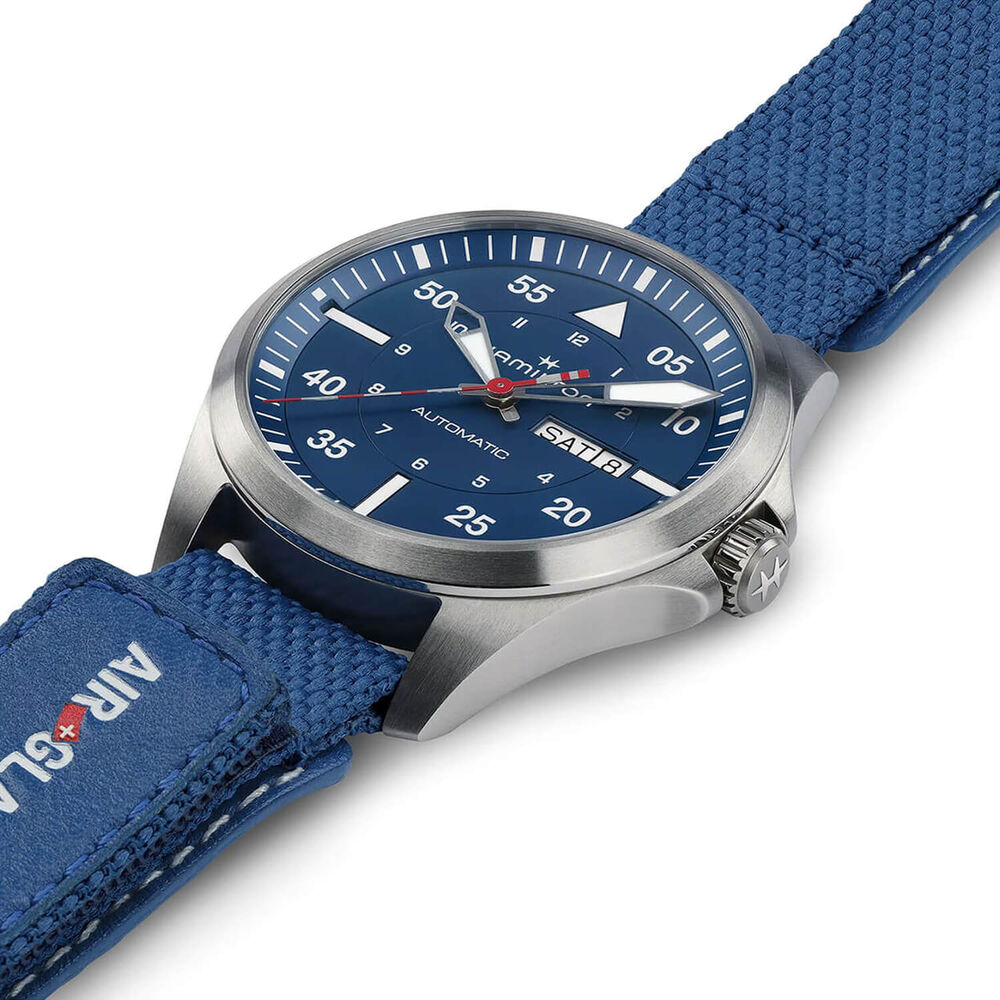 Hamilton Khaki Aviation Pilot Day Date Auto Air Glaciers Edition 42mm Blue Dial Strap Watch image number 3