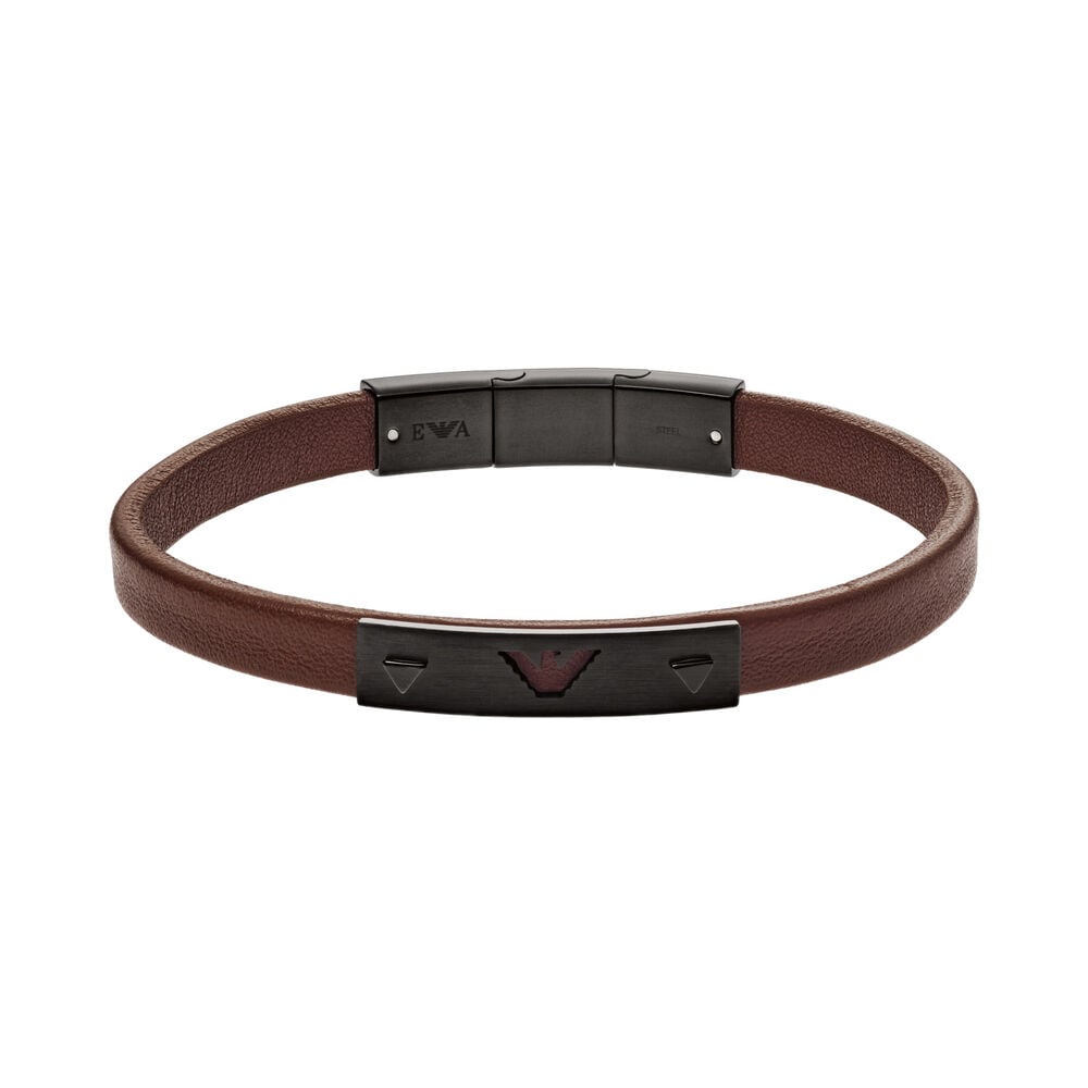 Emporio Armani Gents Black ID Brown Leather Bracelet image number 0