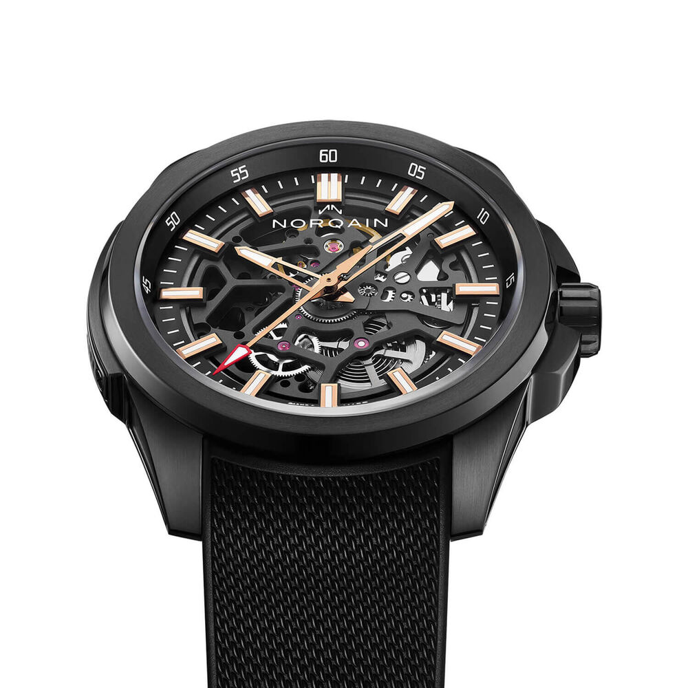 NORQAIN Independence Skeleton Titanium 42mm Dial Black Rubber Strap Watch