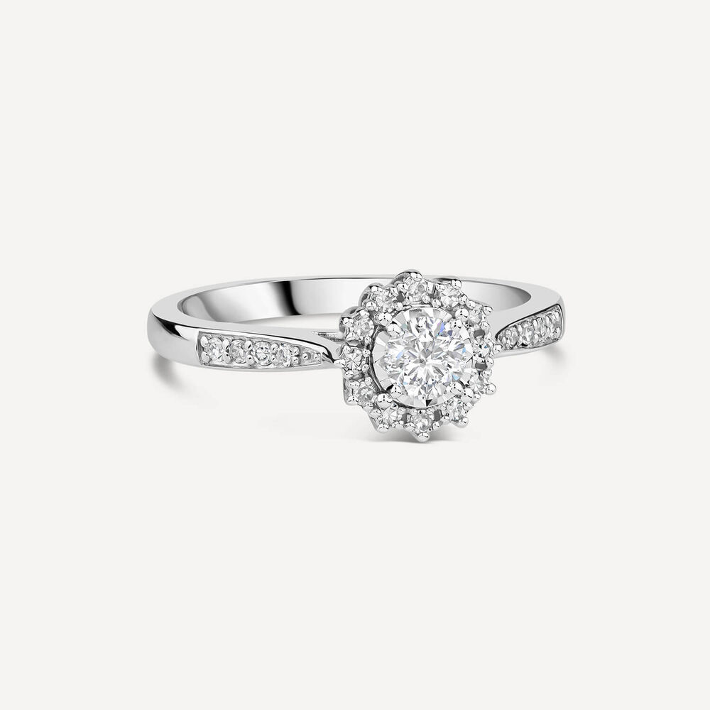 18ct White Gold 0.35ct Illusion Diamond Halo Shoulders Ring image number 2
